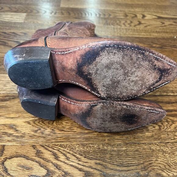VTG Code West Brown Leather Cowgirl Boots Womens 7M Pointed Toe Western Boho - Picture 7 of 11